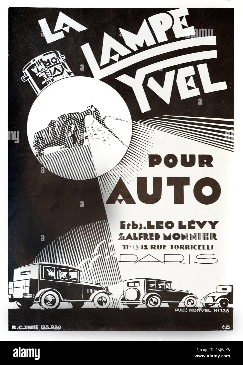 Vintage Advert, vieille annonce, la publicité ou la publicité pour Yvel Location de projecteurs ou croisement annonce 1929 Banque D'Images