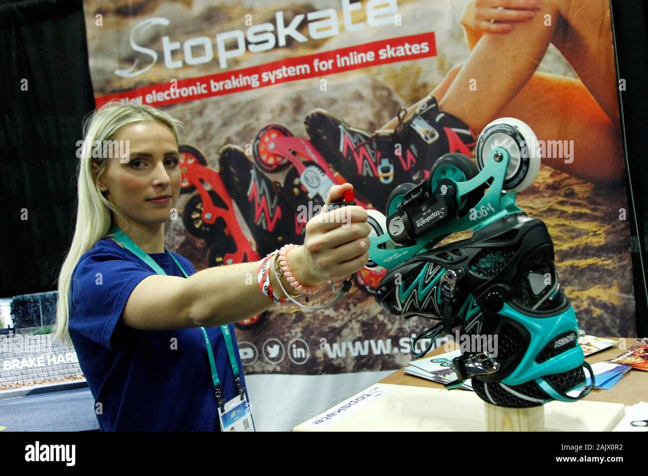 Las Vegas, États-Unis. 08Th Jan, 2020. Vue d'Stopskate, un système électronique de freinage pour les patins de l'afficheur pendant l'International CES 2020, au Mandalay Bay Convention Center de Las Vegas, Nevada le Dimanche, Janvier 5, 2020. Photo de James Atoa/UPI UPI : Crédit/Alamy Live News Banque D'Images