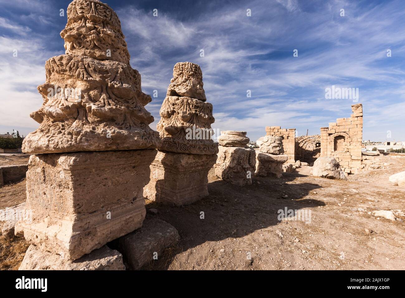 Al-Rabba ruines romaines et Byzantines, Rabba, Kings Highway, route 35, route historique sur le terrain élevé, Jordanie, Moyen-Orient, Asie Banque D'Images