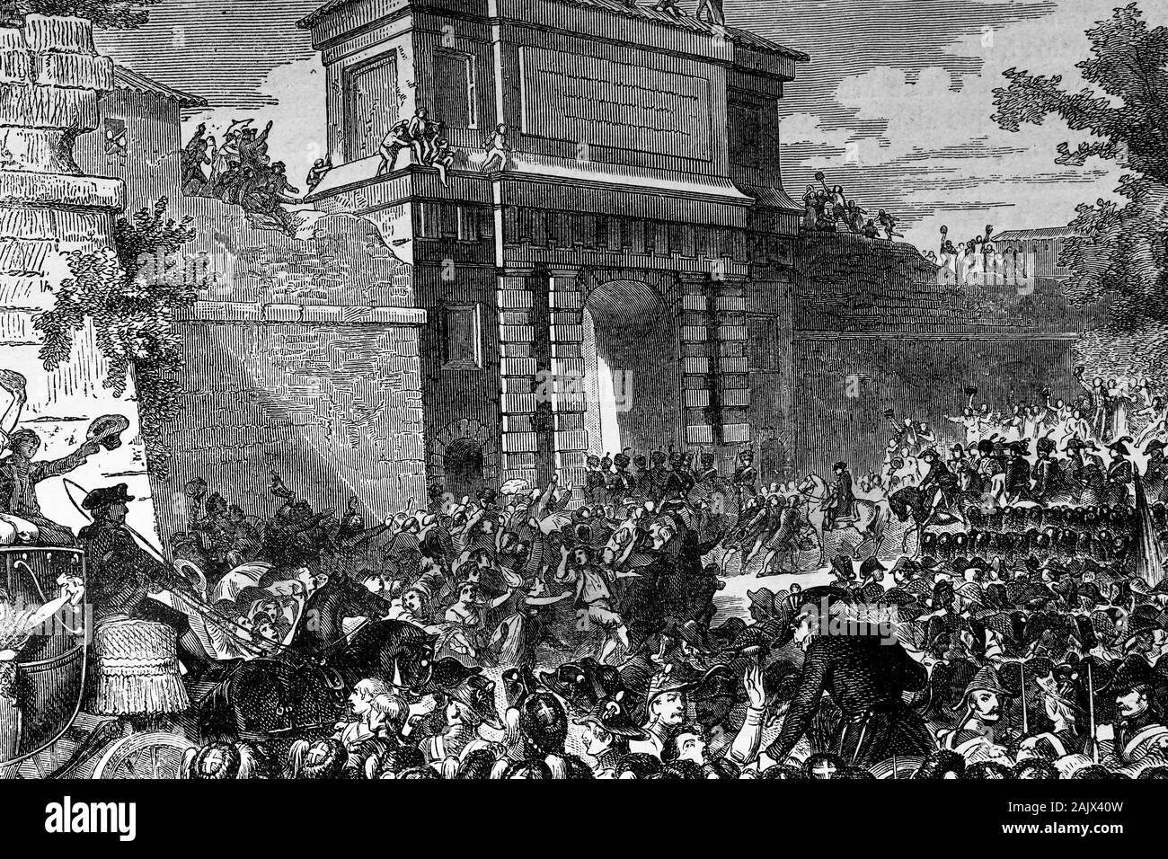 L'armée de Napoléon a conquis Milan. Le 15 mai 1796. Illustration d'antiquités. 1890. Banque D'Images