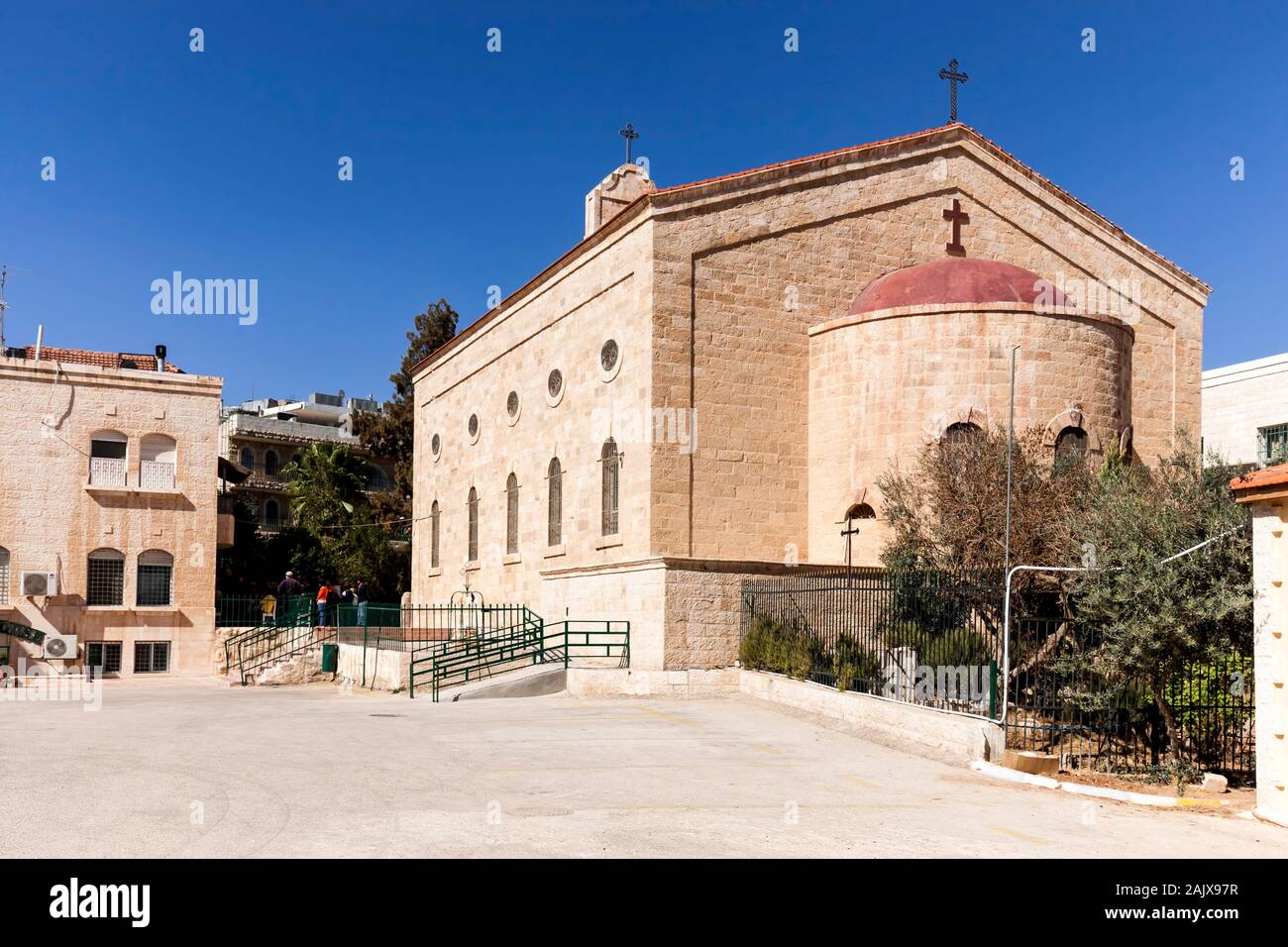 Eglise St George, plus ancienne carte de la Palestine en mosaïque de sol, Madaba, Jordanie, Moyen-Orient, Asie Banque D'Images