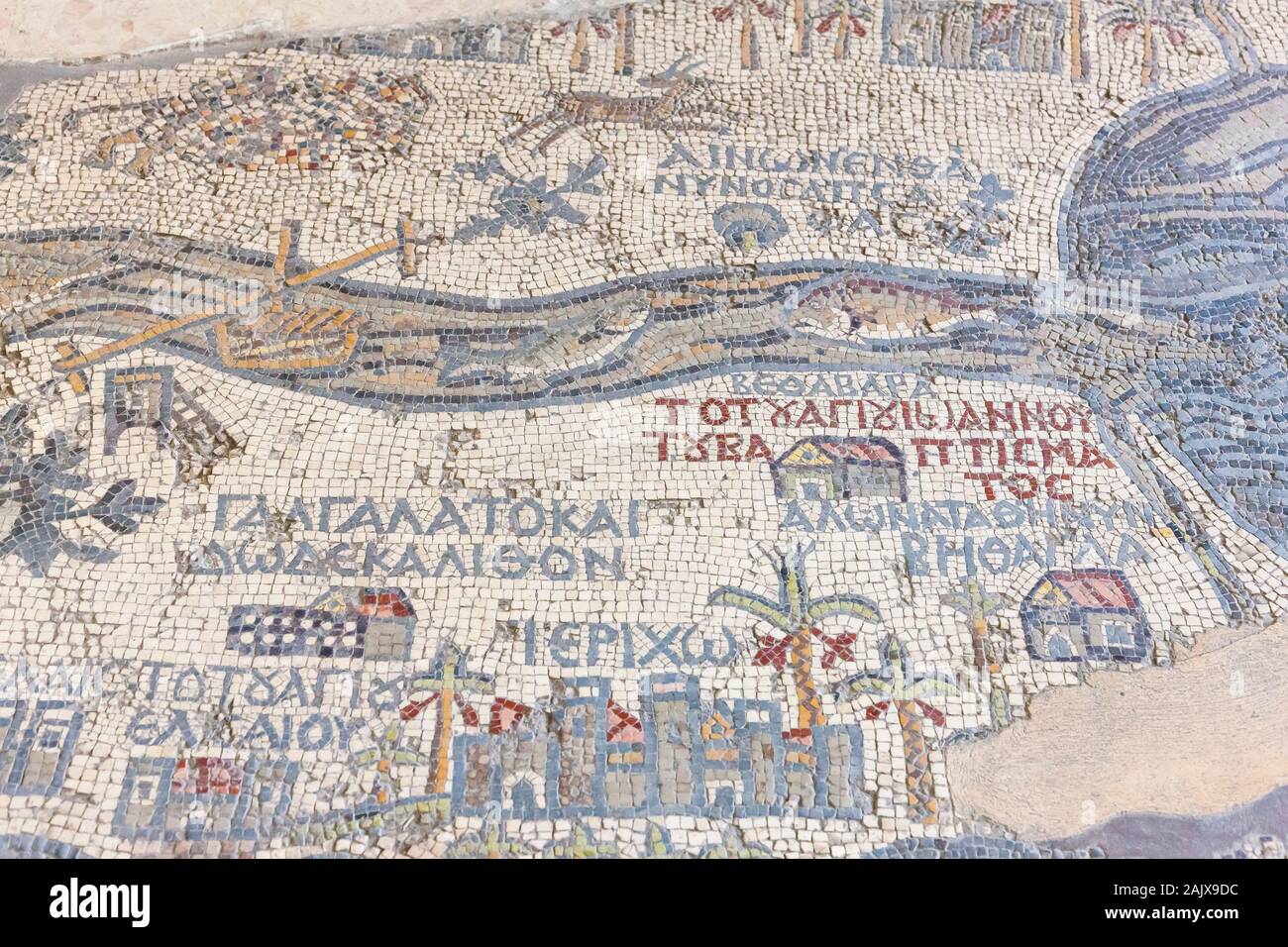 La Plus Ancienne Carte En Mosaique De Palestine La Mosaique L Eglise St George Madaba Jordanie Moyen Orient Asie Photo Stock Alamy