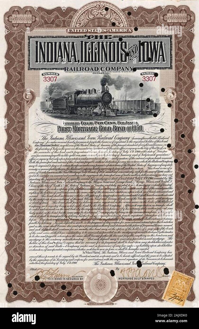 Certificat d'actions de chemin de fer américain 1900 Banque D'Images