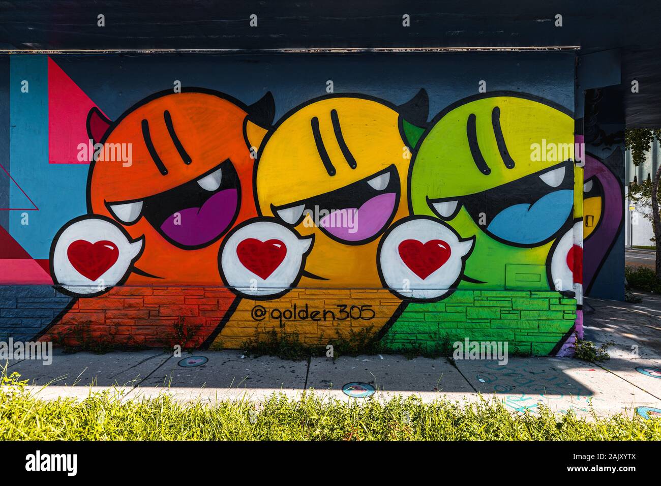 Exploration de la graffitis dans le quartier hipster Wynwood de Miami avec ses murs Wynwood (Miami, Floride, États-Unis) Banque D'Images