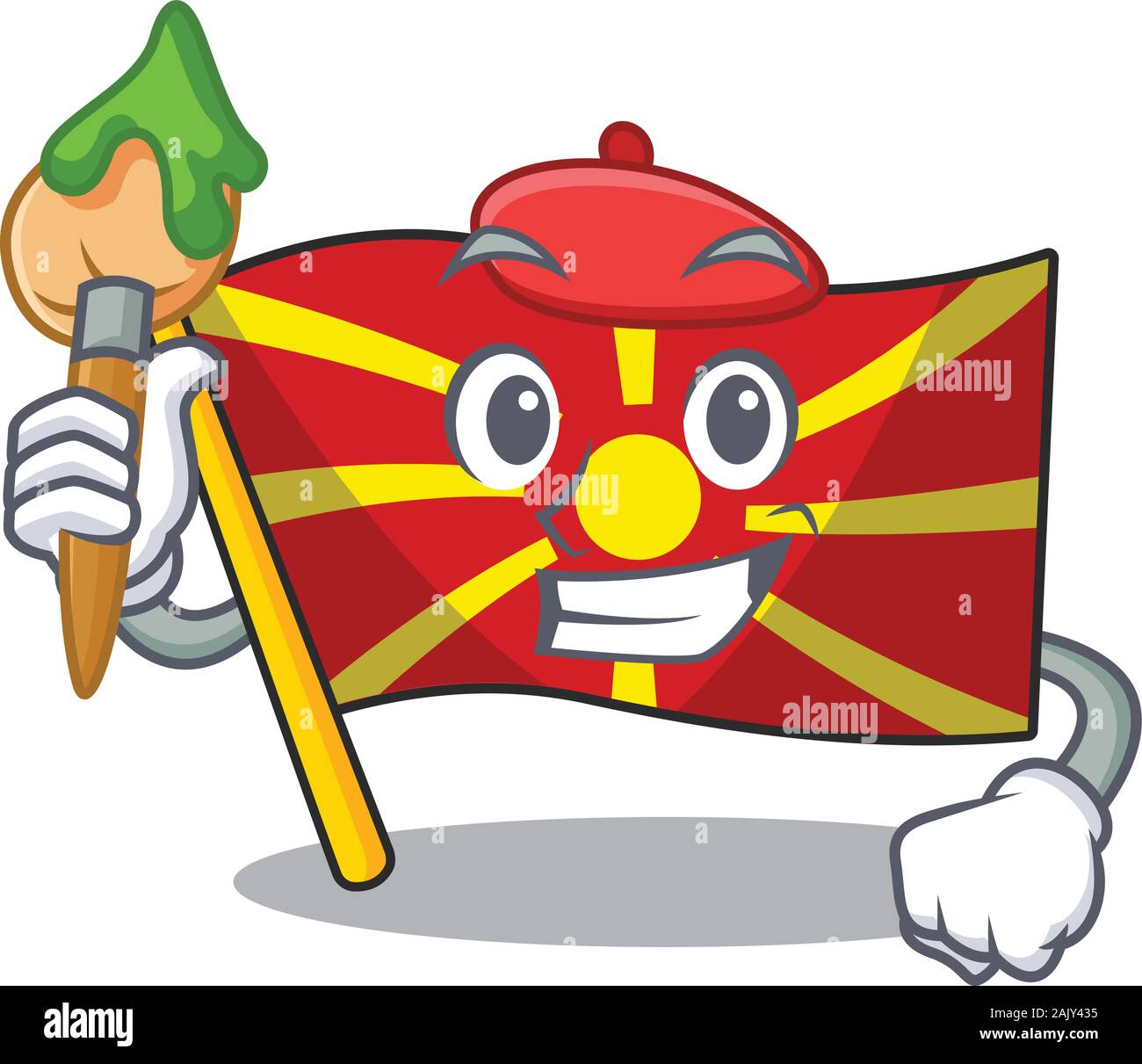 Personnage de macédoine drapeau avec un pinceau de l'artiste Illustration de Vecteur