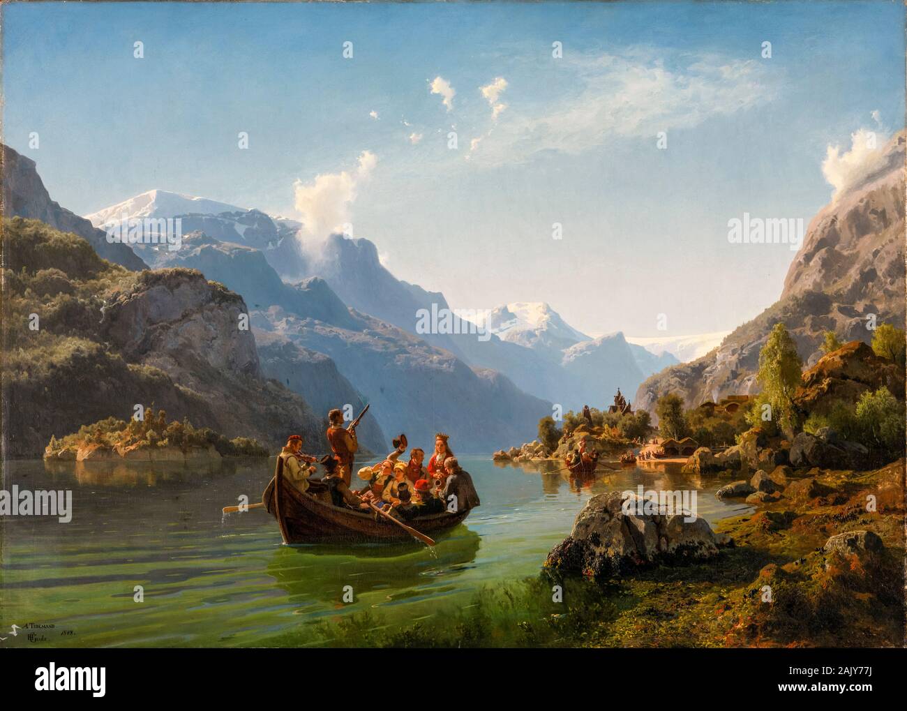 Adolph Tidemand, Hans Gude, peinture, Suite Nuptiale procession sur le Hardangerfjord, 1848 Banque D'Images
