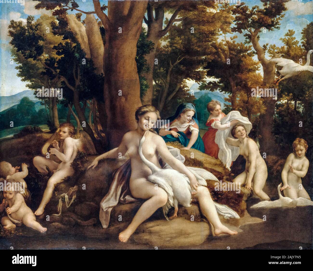 Antonio da Correggio, Léda et le cygne, peinture, vers 1532 Banque D'Images