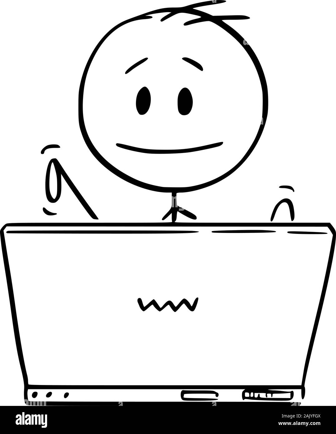Vector cartoon stick figure dessin illustration conceptuelle de l'homme ou homme d'affaires ou de travail de la saisie sur ordinateur. Illustration de Vecteur