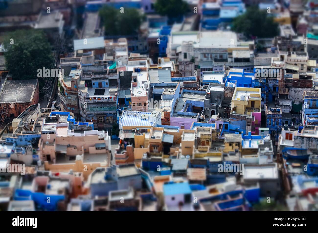 Tilt Shift lens - Jodhpur ( aussi ville bleue) est la deuxième plus grande ville de l'état indien du Rajasthan et officiellement la deuxième agglomération de la ville de Banque D'Images