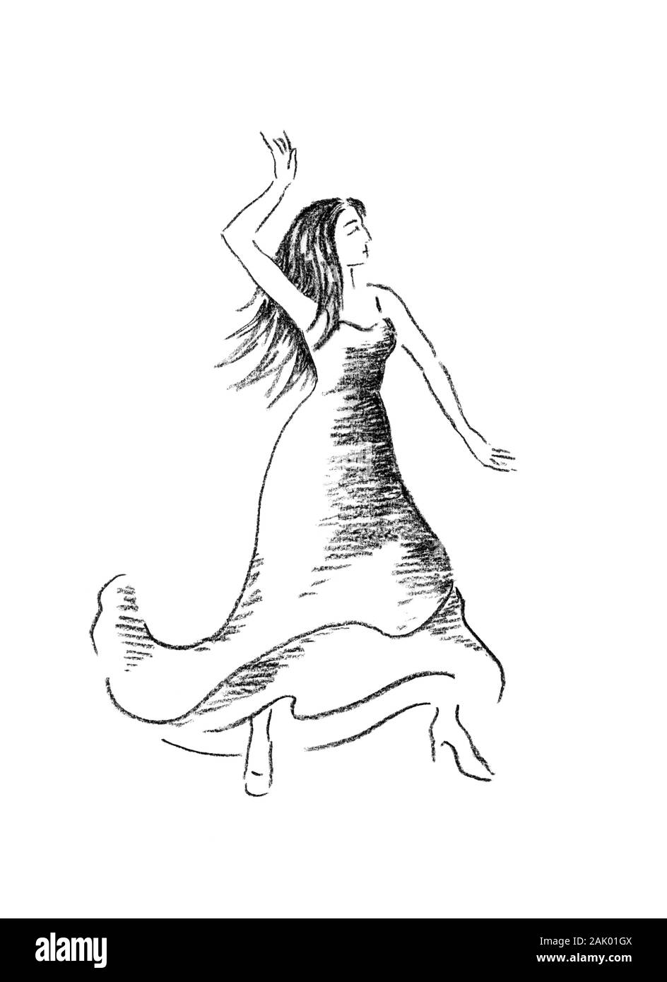 Danseuse de flamenco style Corrida hand drawn portrait au fusain. Série des danseurs. Grand comme l'art de mur, décoration, illustration de voyage. Banque D'Images