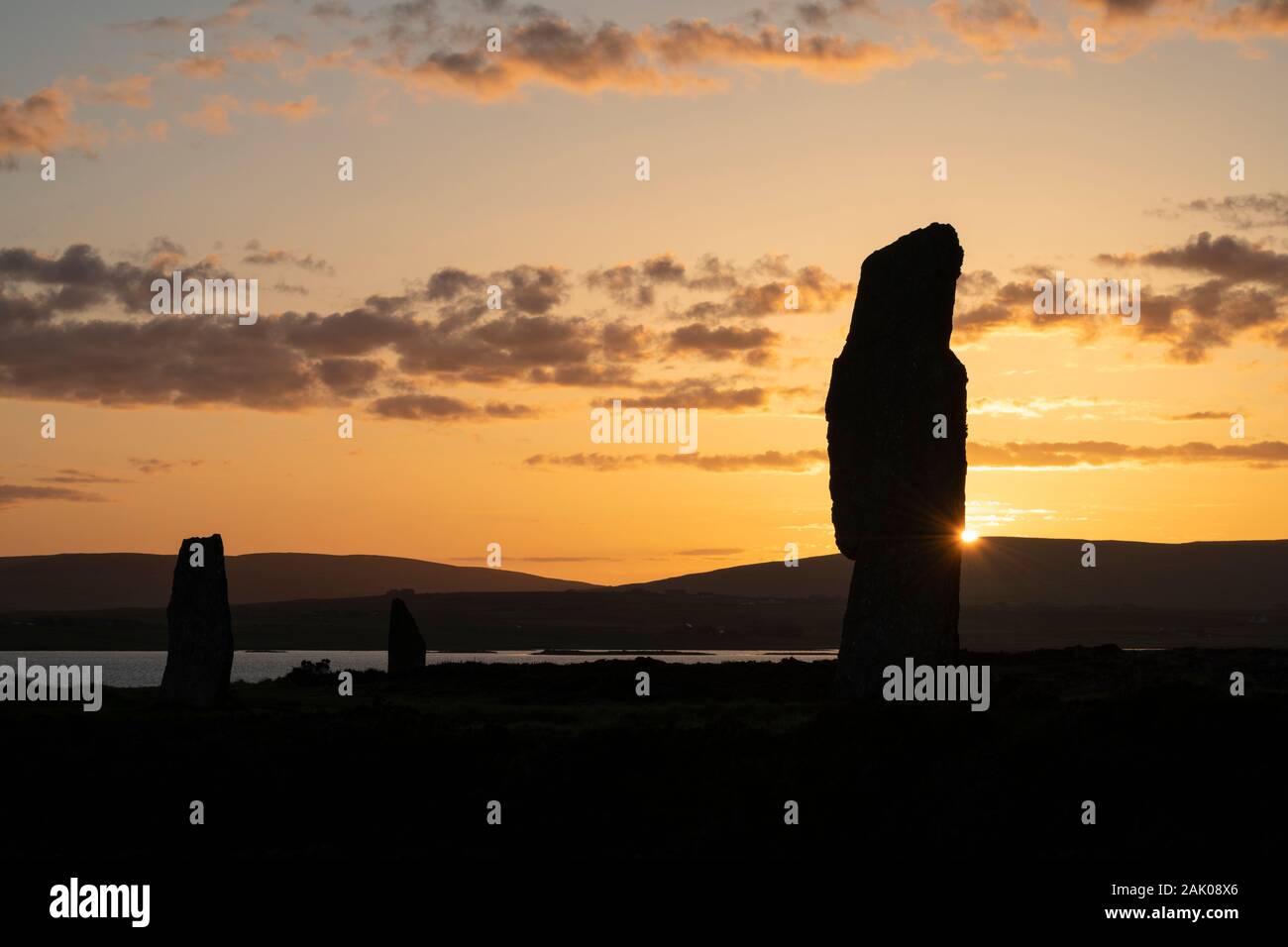 Lever du soleil à anneau de pierres Shetlands, Orkney, Scotland Banque D'Images