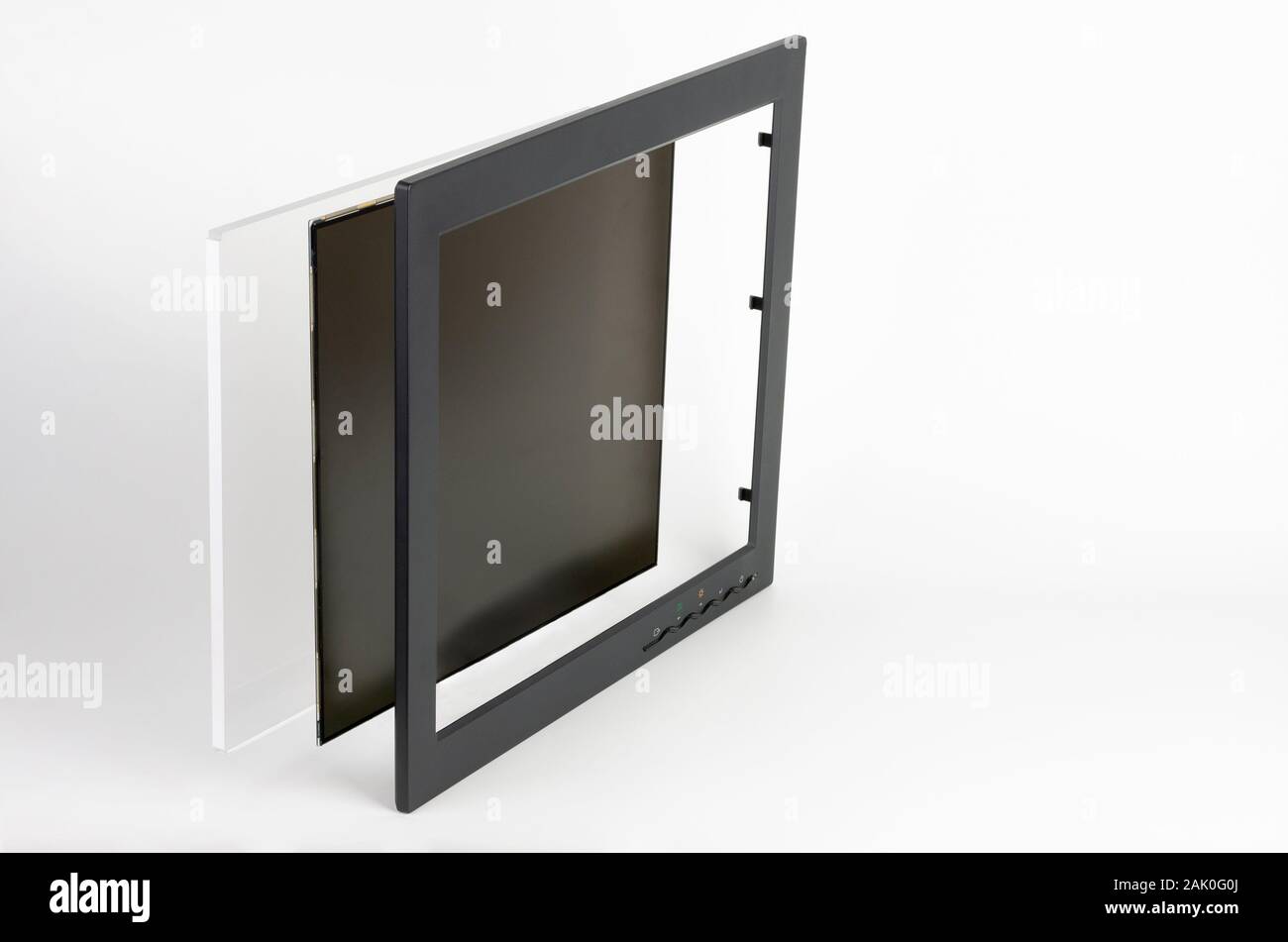 La partie trois du moniteur LCD, firtst châssis plastique, le deuxième groupe se compose de filtres polarisants, verre et liquid crystal display, troisième 6 mm ou Banque D'Images