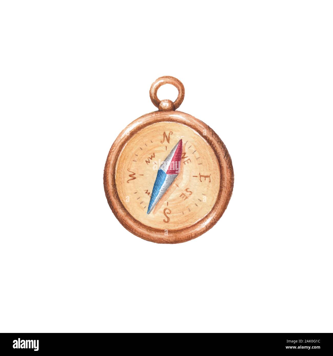 Compas Vector illustration aquarelle hand drawn vintage retro équipement de navigation maritime isolated on white Illustration de Vecteur
