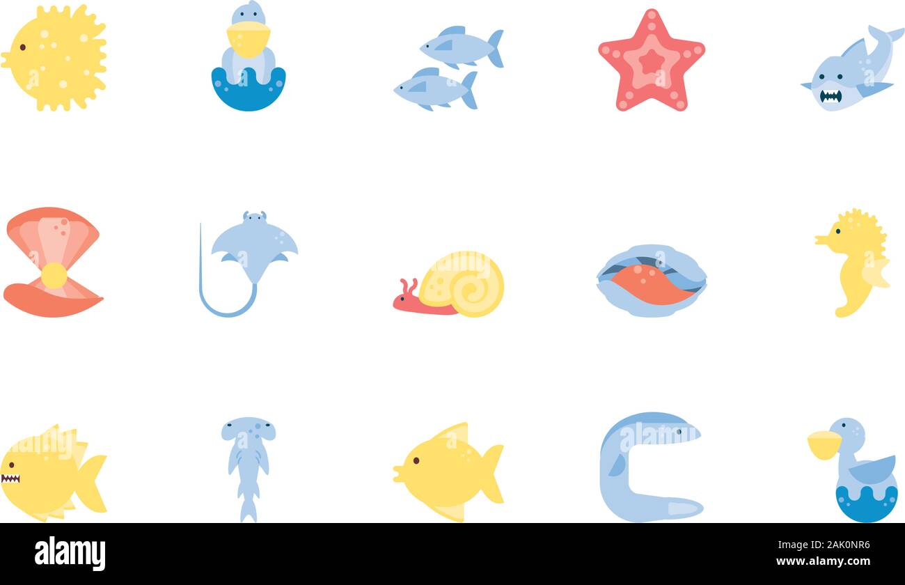 Design icon set vie mer océan l'eau sous-marines de la faune de l'écosystème marin de la nature thème tropical Vector illustration Illustration de Vecteur