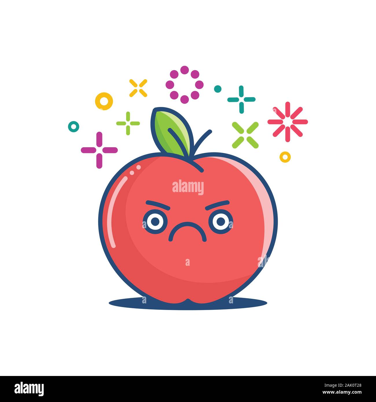 Kawaii apple grincheux émoticône cartoon illustration isolé sur fond blanc Illustration de Vecteur