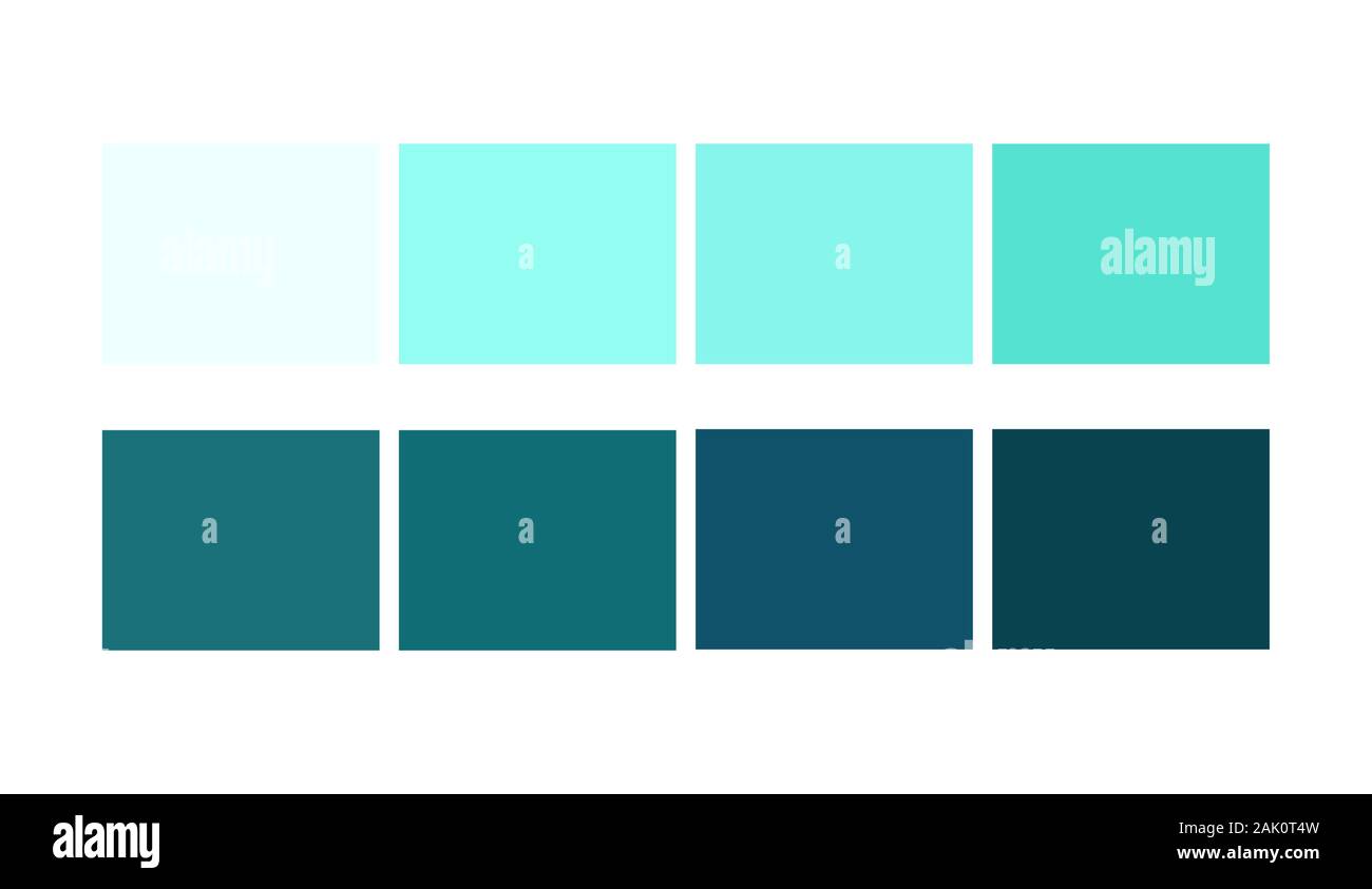 Cyan, couleur mer places catalogue pour les arts graphiques et l'ombre palette Ligths pour cartoon design. Modèle à choisir des couleurs du nuancier. Illustration de Vecteur