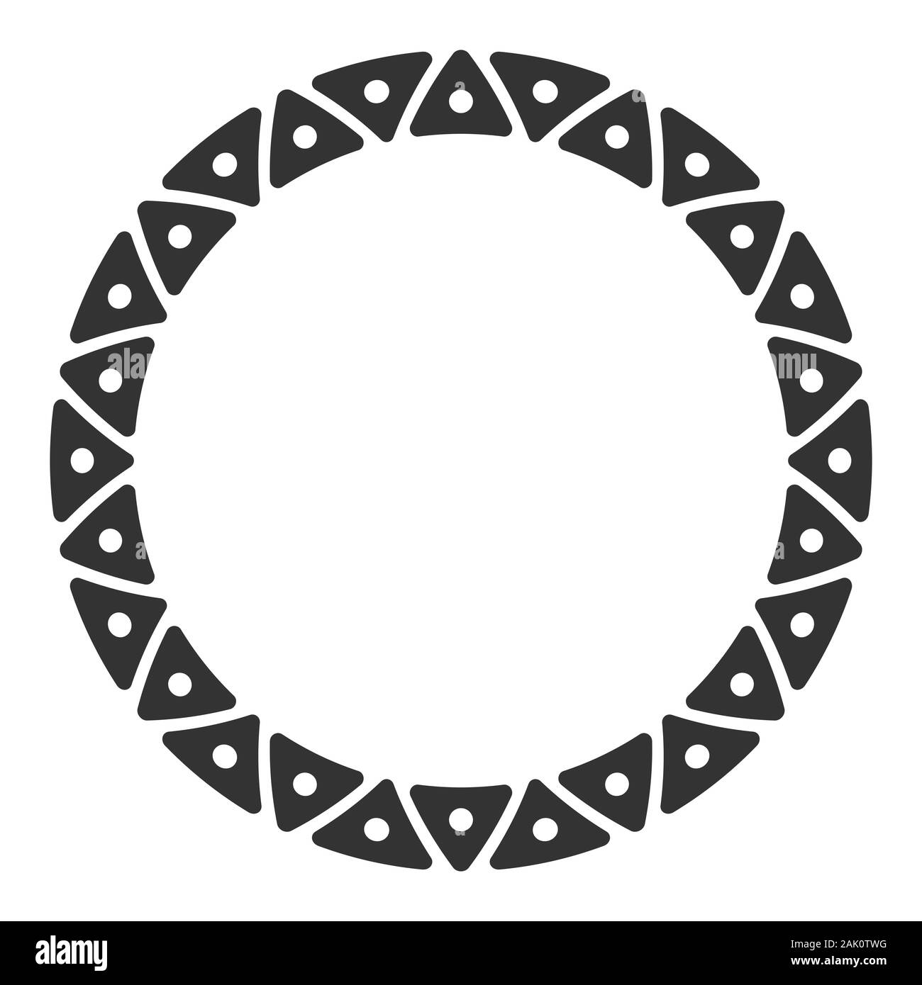 Abstract round méandre, ornement géométrique circulaire, bâti fait de triangles avec des points à l'intérieur. Motif ethnique isolé sur fond blanc. Illustration de Vecteur