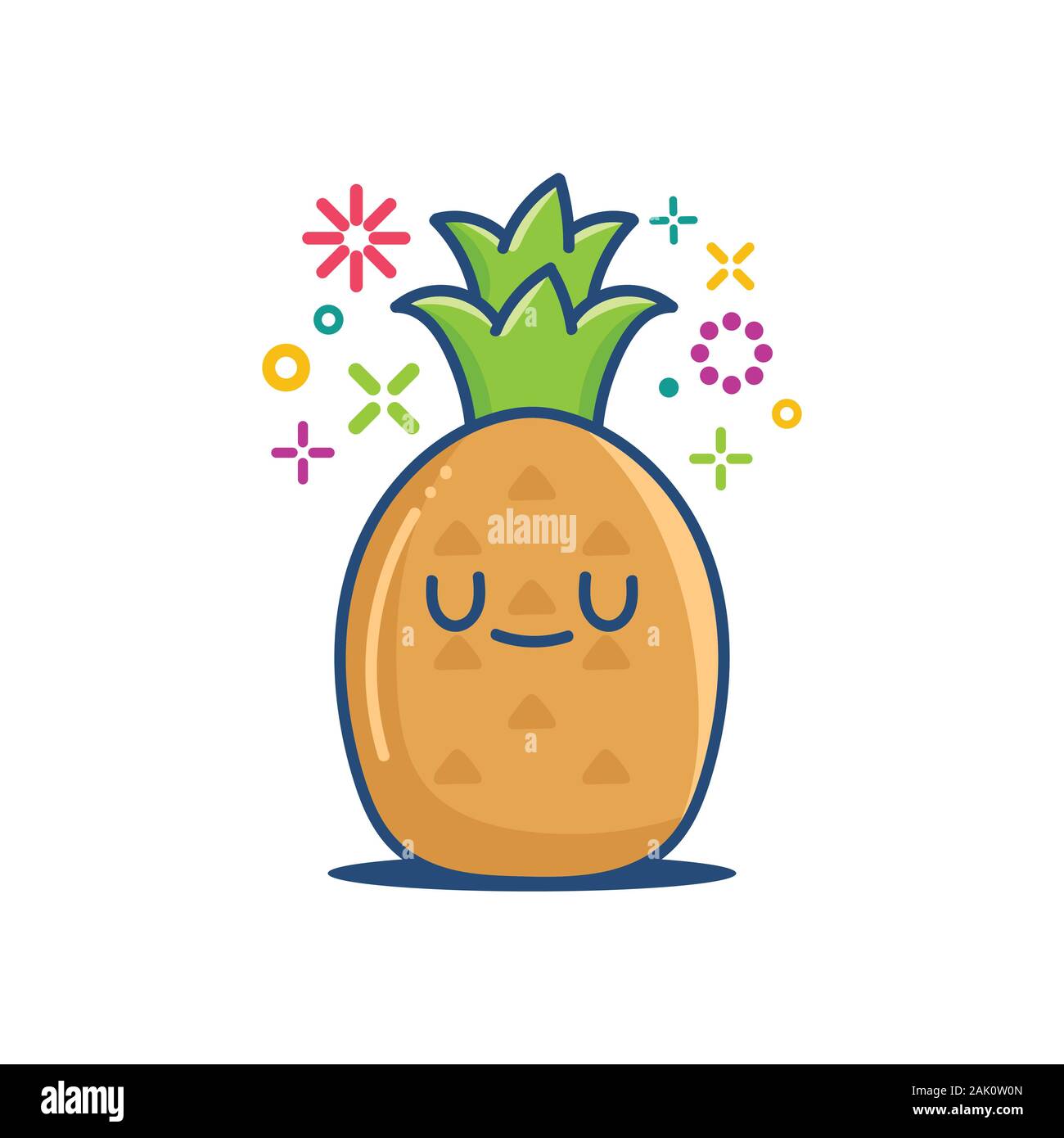 Kawaii smiling pineapple émoticône cartoon illustration isolé sur fond blanc Illustration de Vecteur