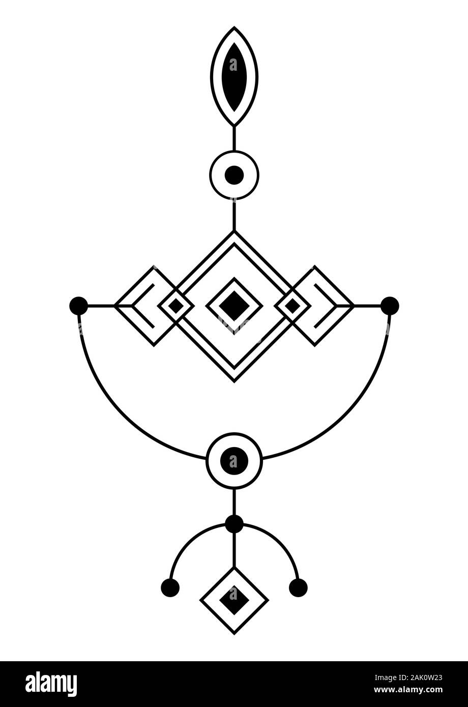 Symbole géométrique abstraite. La géométrie sacrée signe avec des formes géométriques. Isolé sur fond blanc. Formes linéaires noir. Logo linéaire. Illustration de Vecteur