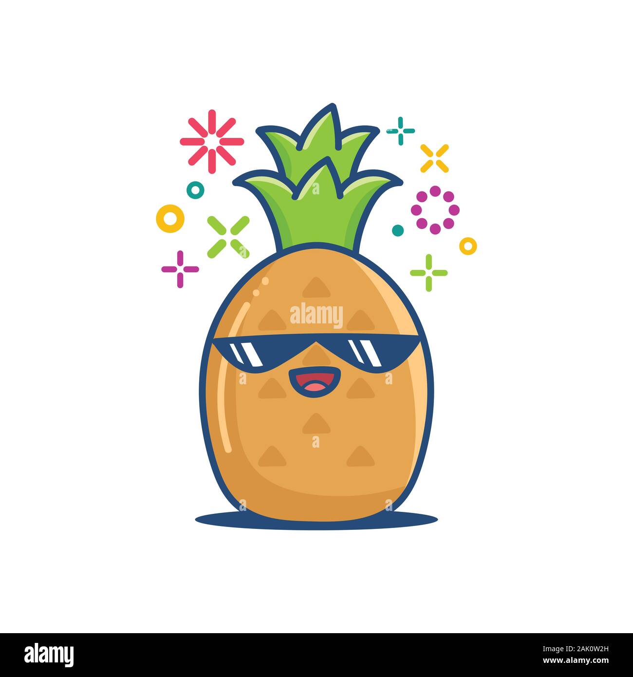 Kawaii sunglasses smiling pineapple émoticône cartoon illustration