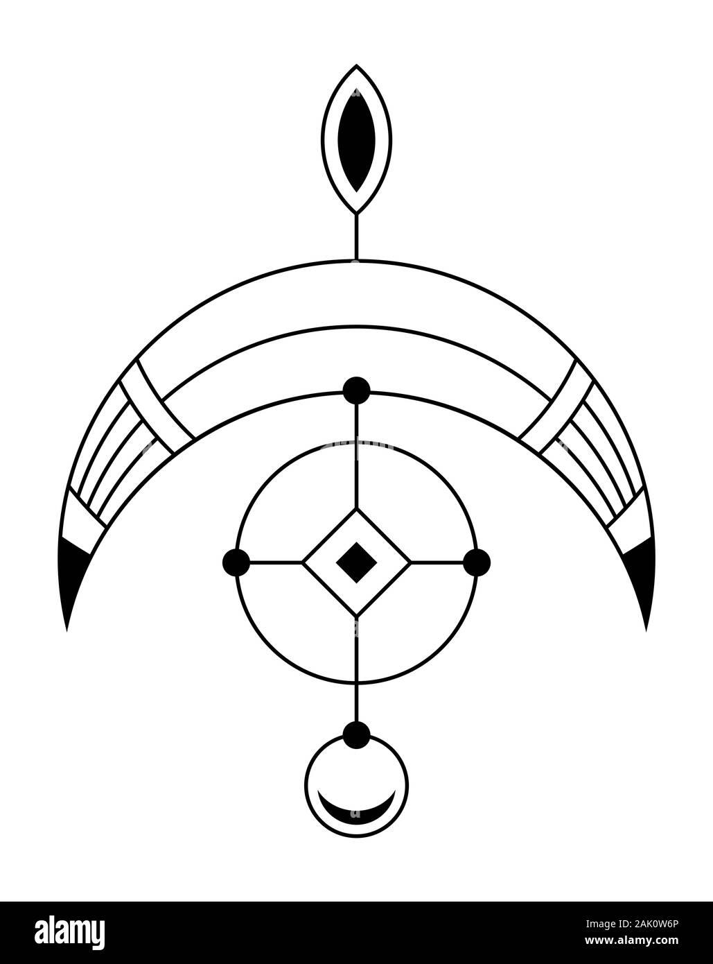 Symbole géométrique abstraite. La géométrie sacrée signe avec des formes géométriques. Isolé sur fond blanc. Formes linéaires noir. Logo linéaire. Illustration de Vecteur