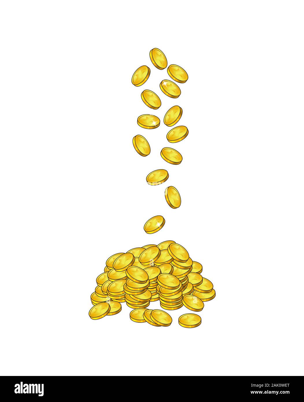 Tomber des pièces d'or. battant de l'argent dans heap,pile. Paiement tombent dans une pile d'or. Vector illustration isolé sur fond blanc. Illustration de Vecteur