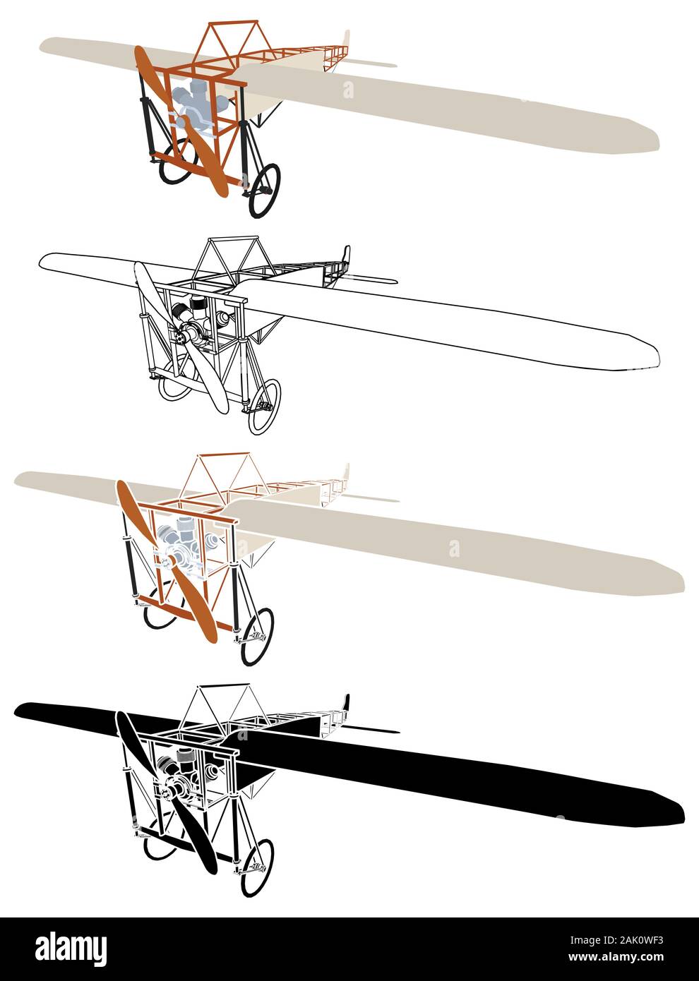 Avion Blériot et colorée en perspective. Illustration de Vecteur