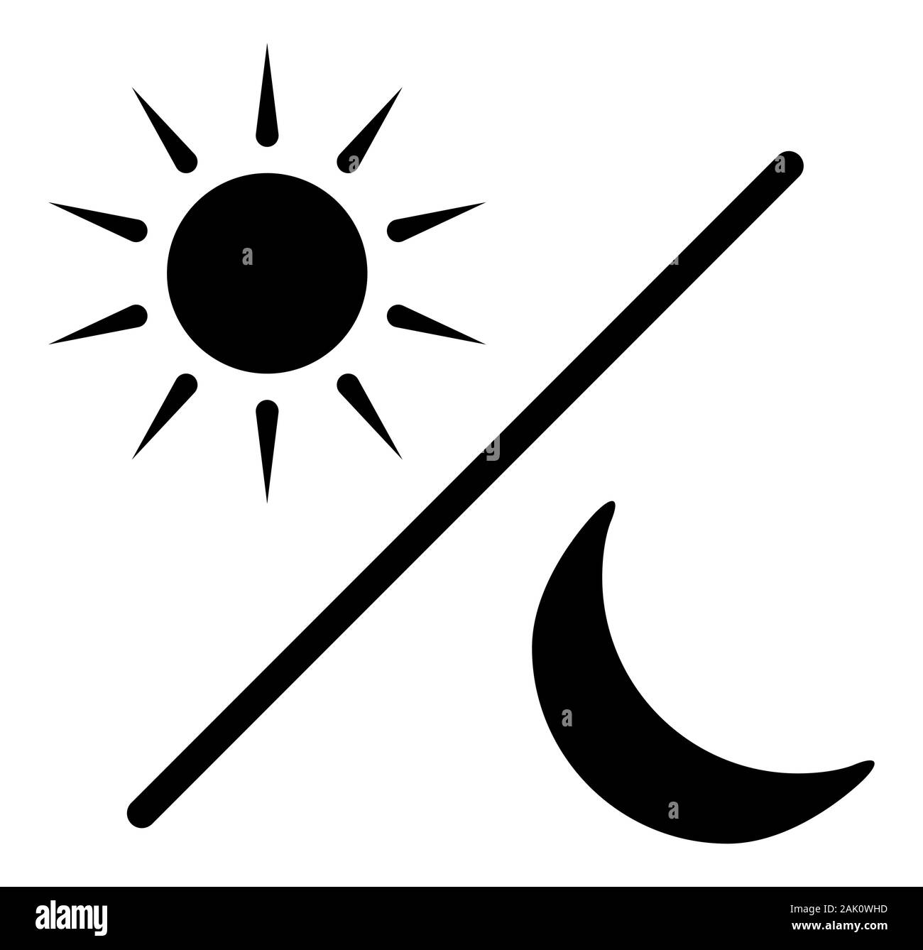 Soleil et lune silhouette de glyphe, icône jour et nuit noire, symbole de l'élément simple vecteur plate illustration isolé sur fond blanc Illustration de Vecteur