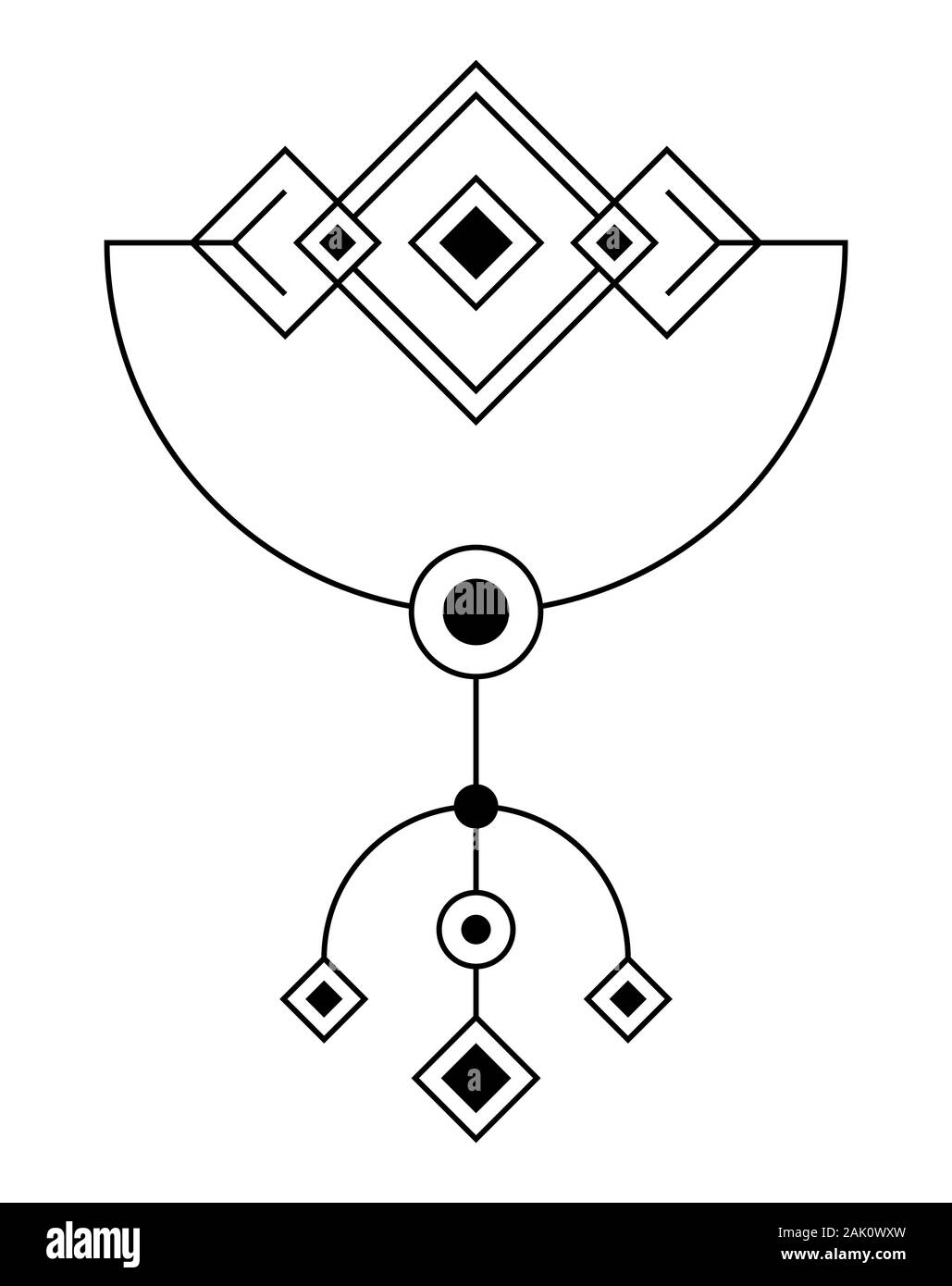 Symbole géométrique abstraite. La géométrie sacrée signe avec des formes géométriques. Isolé sur fond blanc. Formes linéaires noir. Logo linéaire. Illustration de Vecteur