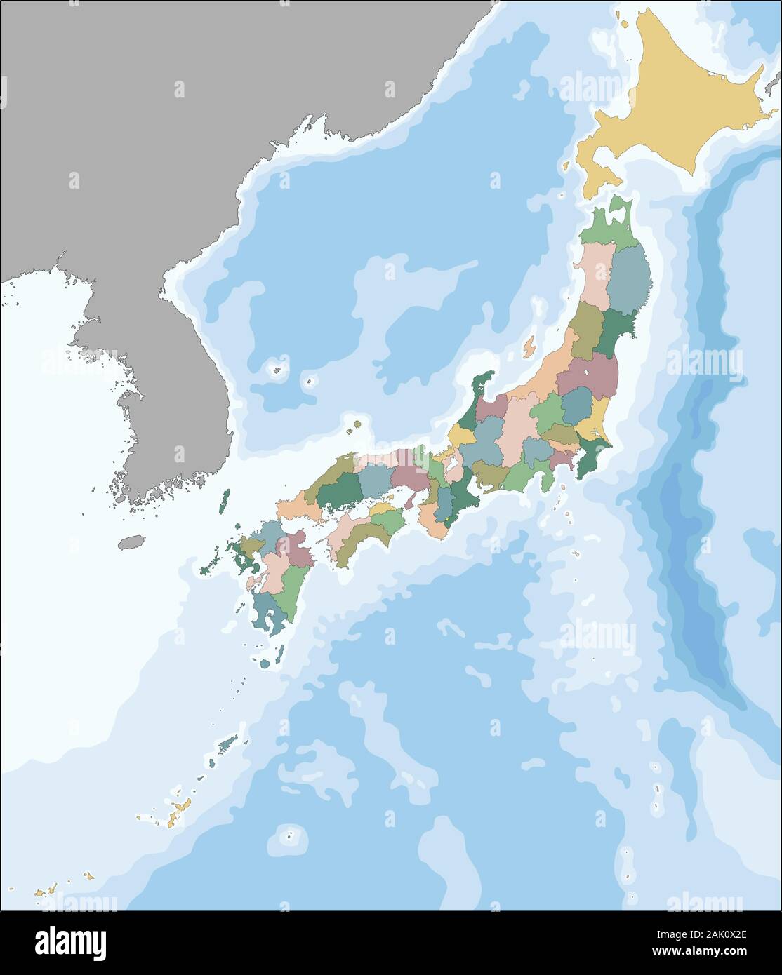 Carte vectorielle du Japon divisé en 47 départements Illustration de Vecteur