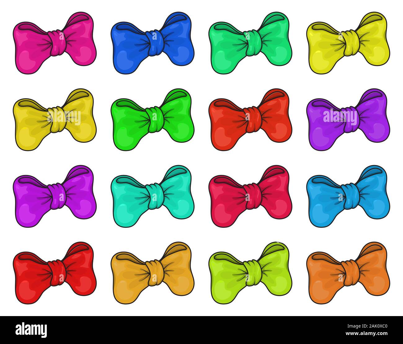 Ruban cadeau décoratif et bow isolé sur fond blanc. rose, bleu, vert, jaune, rouge, orange, violet, décorations de Noël.Big Vector set de deco Illustration de Vecteur