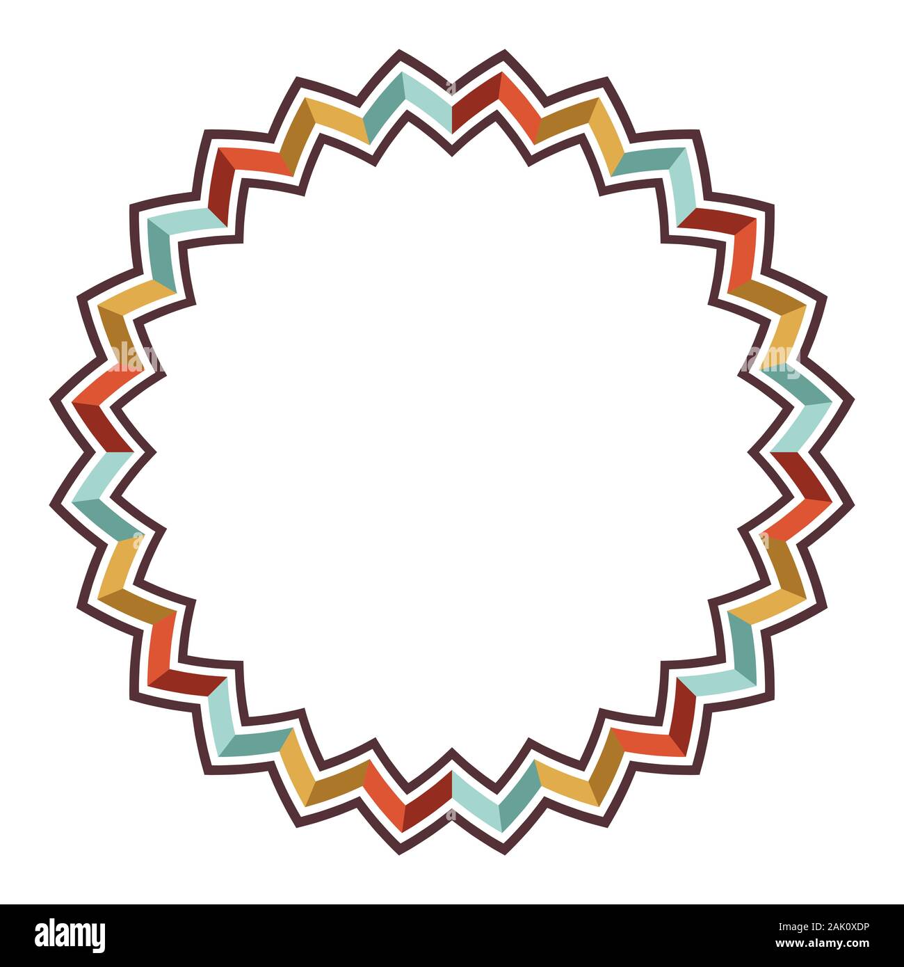 Orange, Jaune, turquoise et vecteur de couleur brune est constituée de lignes nettes circulaire. Motif symétrique rond isolé sur fond blanc. Illustration de Vecteur