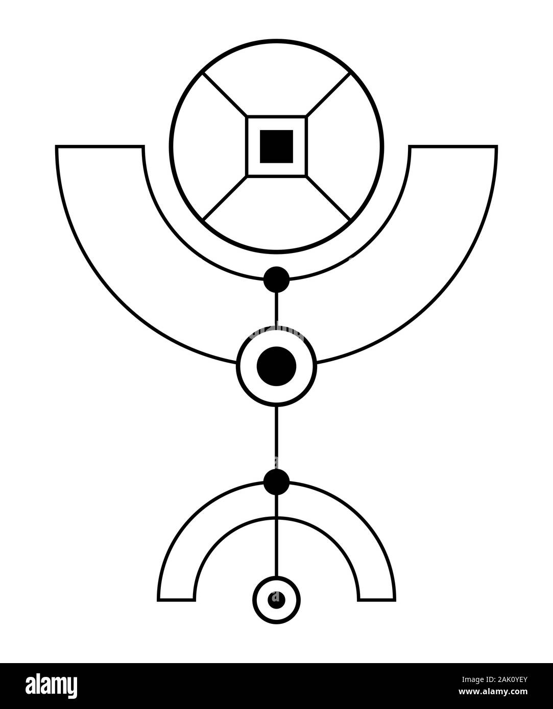 Symbole géométrique abstraite. La géométrie sacrée signe avec des formes géométriques. Isolé sur fond blanc. Formes linéaires noir. Logo linéaire. Illustration de Vecteur