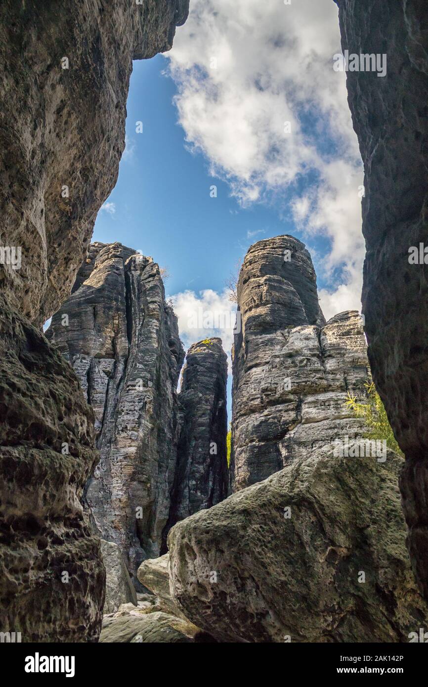 Rochers Dans Les Montagnes De Sandstone Les Rochers De Tisa, Les Murs De Tisa (Tiske Steny, Tyssaer Wände), République Tchèque Banque D'Images