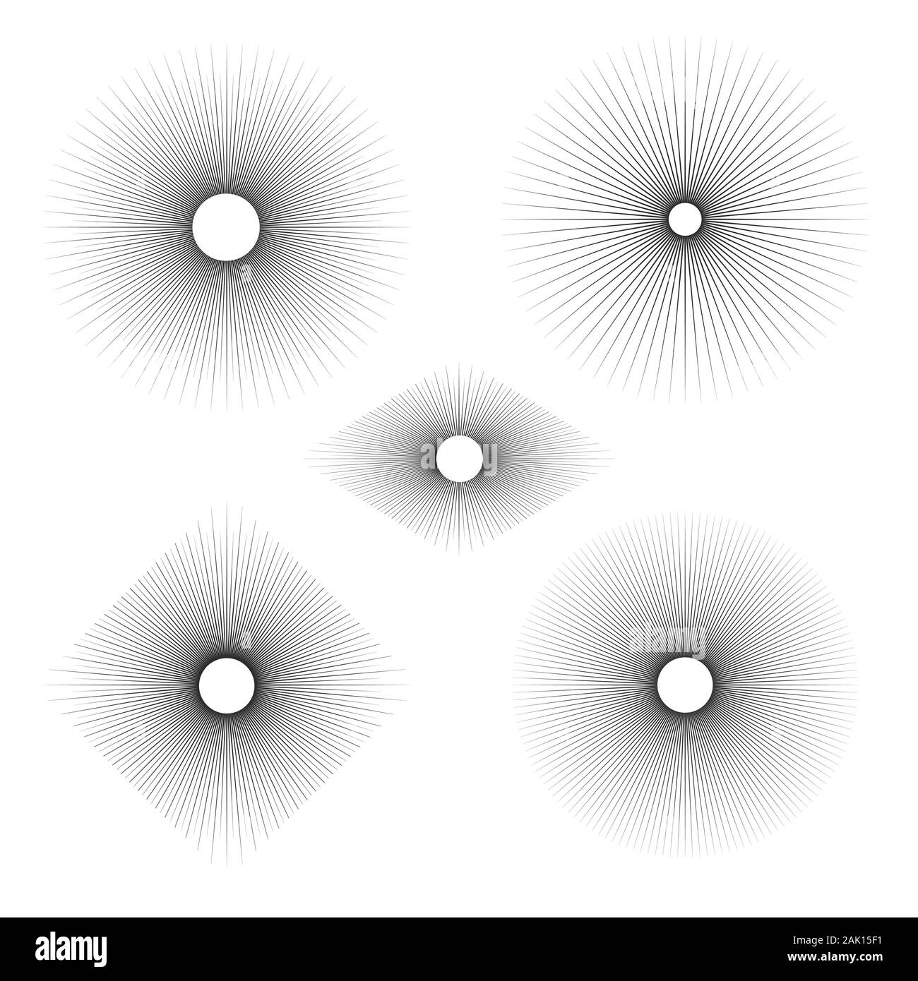Set abstract sunbursts. Le vintage explosion d'une étoile. En images rétro style géométrique. Illustration de Vecteur