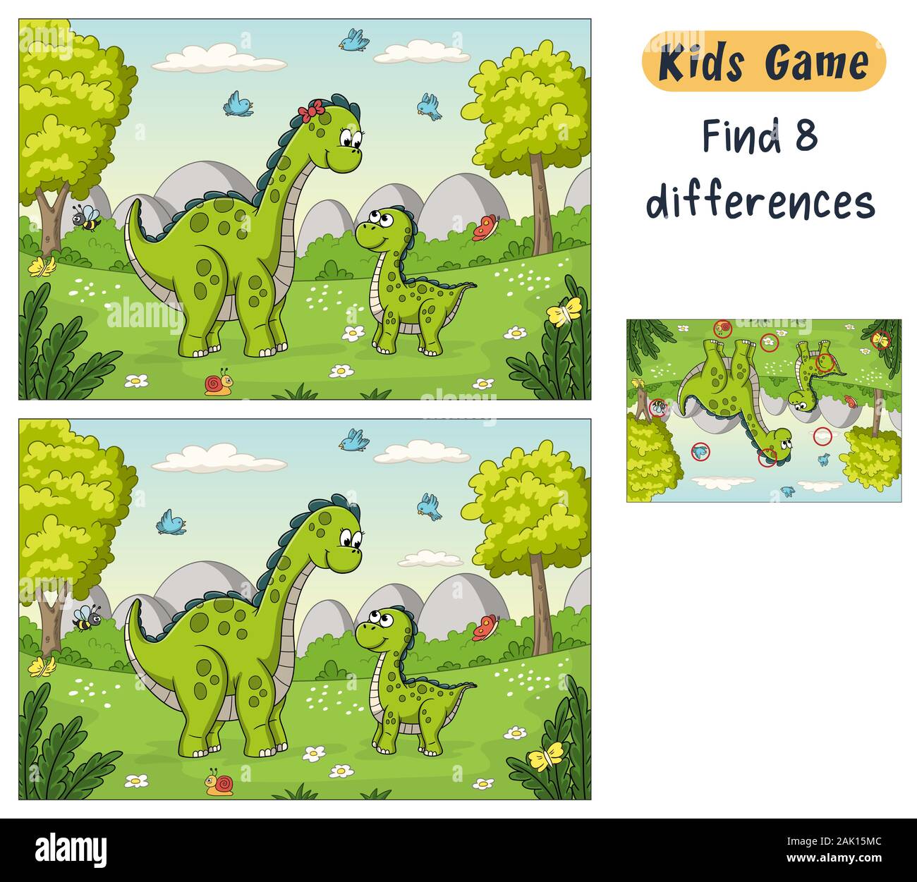 Trouver 8 différences. Funny cartoon quiz pour les enfants, avec la solution. Vector illustration avec des calques distincts. Illustration de Vecteur