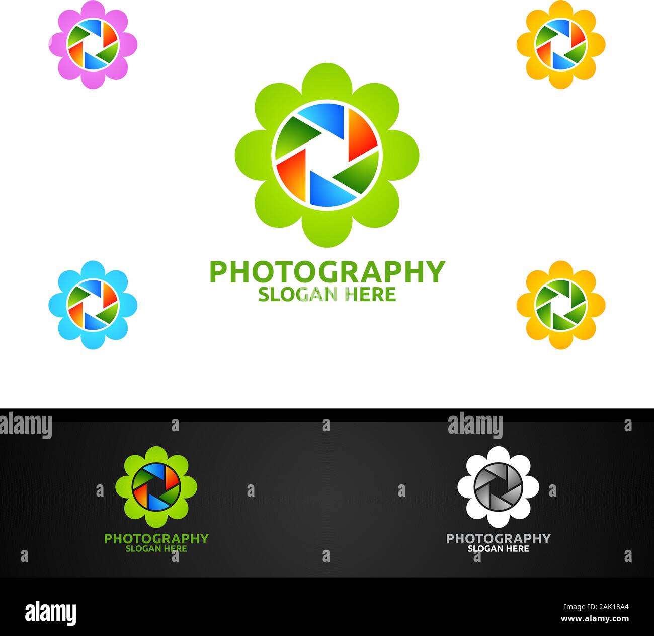 La photographie de l'appareil photo de fleurs Icône Logo modèle vecteur Conception Illustration de Vecteur