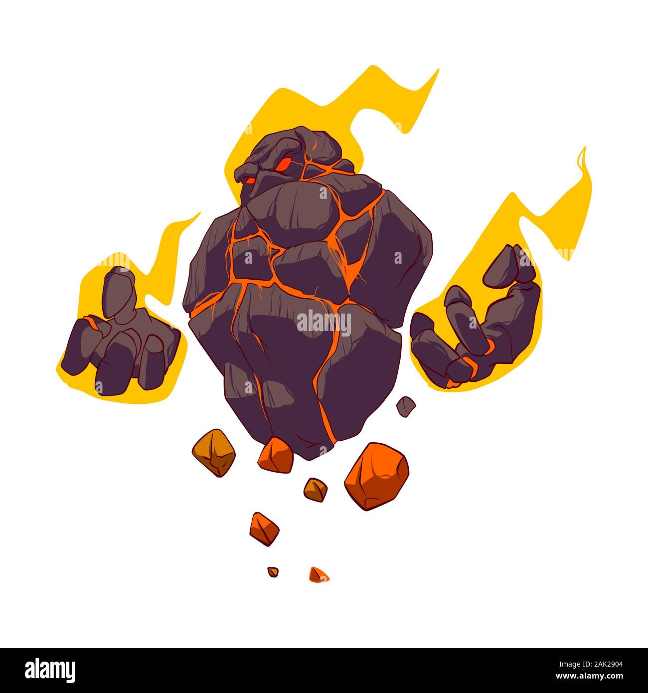 Cartoon vector illustration colorée d'un golem de lave ardente en flammes Illustration de Vecteur