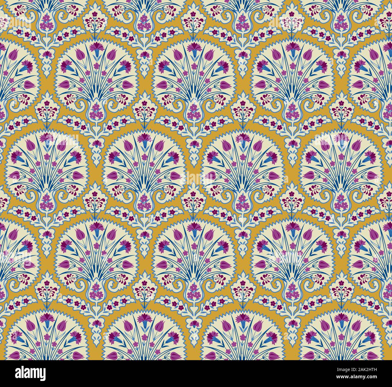 S'épanouir motif floral oriental carrelage d'origine ethnique. Ornement arabe avec de magnifiques fleurs et feuilles. Wonderland motifs des peintures d'un Illustration de Vecteur