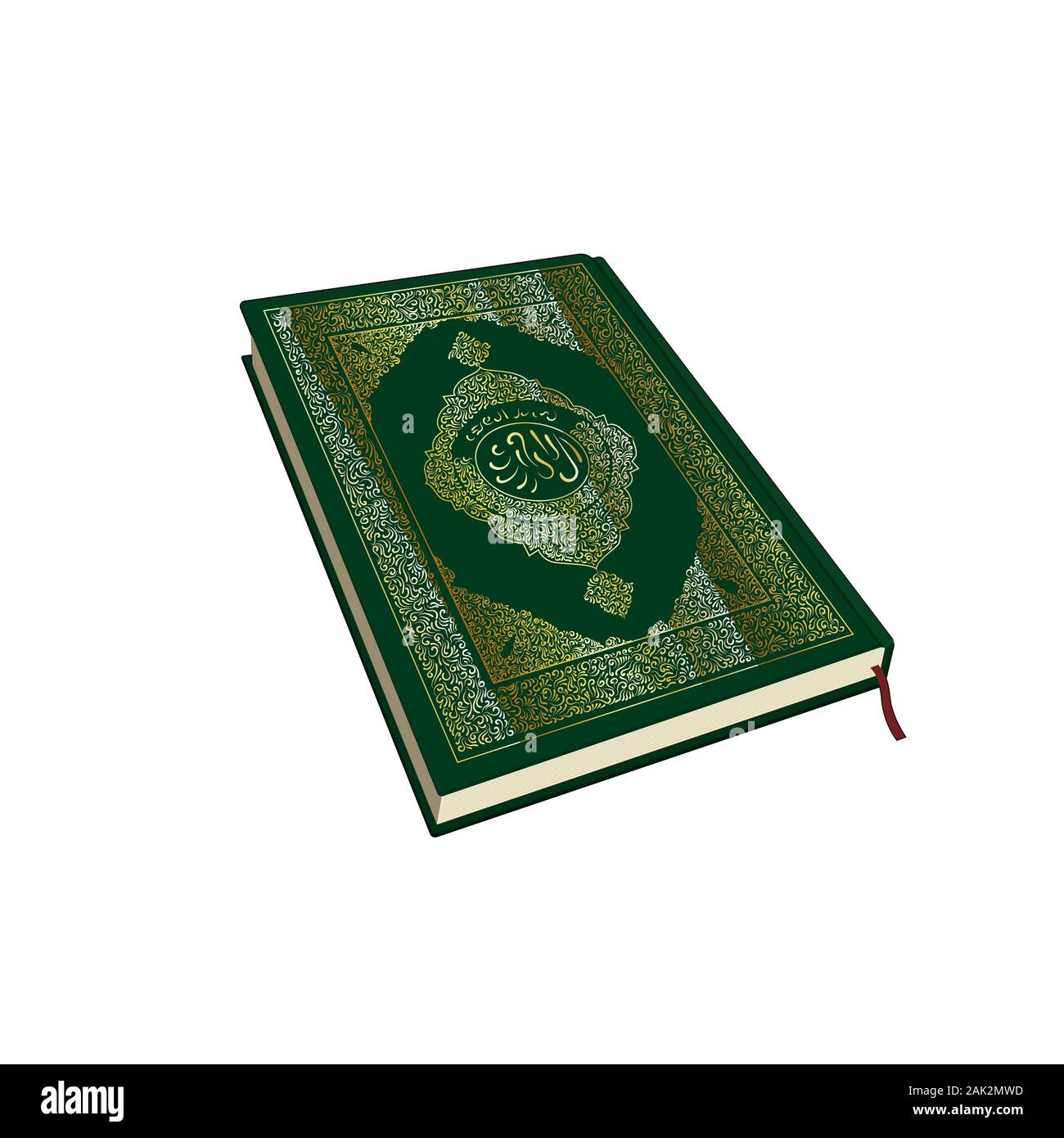 Le Coran. Muhammad la révélation. La calligraphie. Croyance musulmane. Livre religieux. Vector illustration graphique. Isolé Illustration de Vecteur