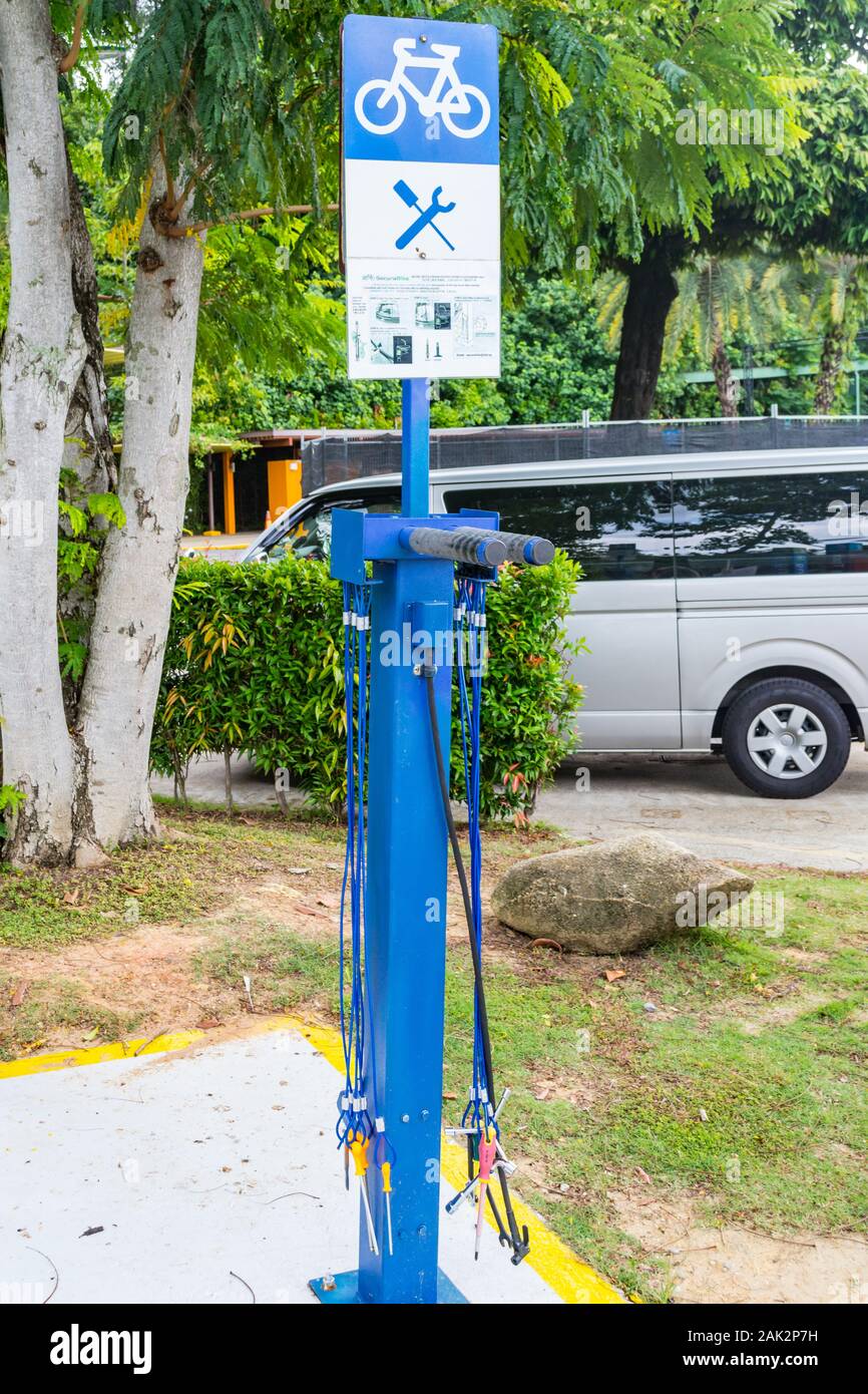 Station de réparation de vélos sur Sentosa Island Singapour Banque D'Images