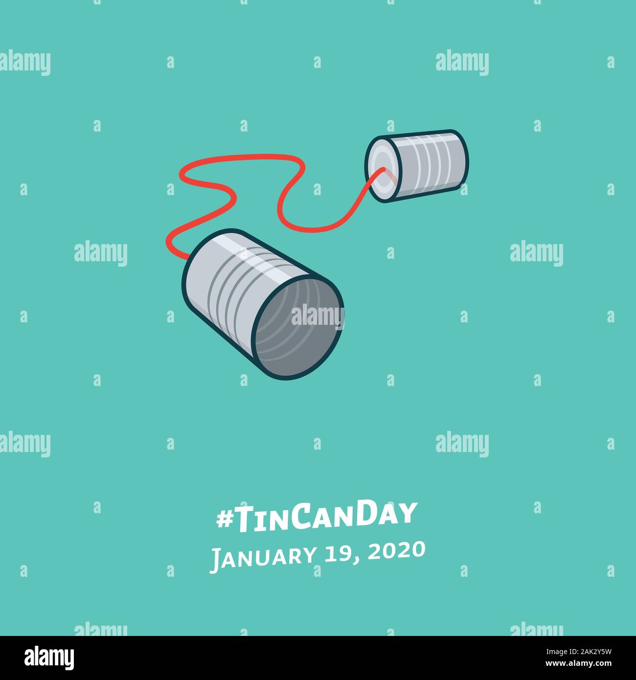 Tin Can téléphone illustration pour # TinCanDay le 19 janvier. La communication et la technologie rétro symbole vecteur de couleur. Illustration de Vecteur