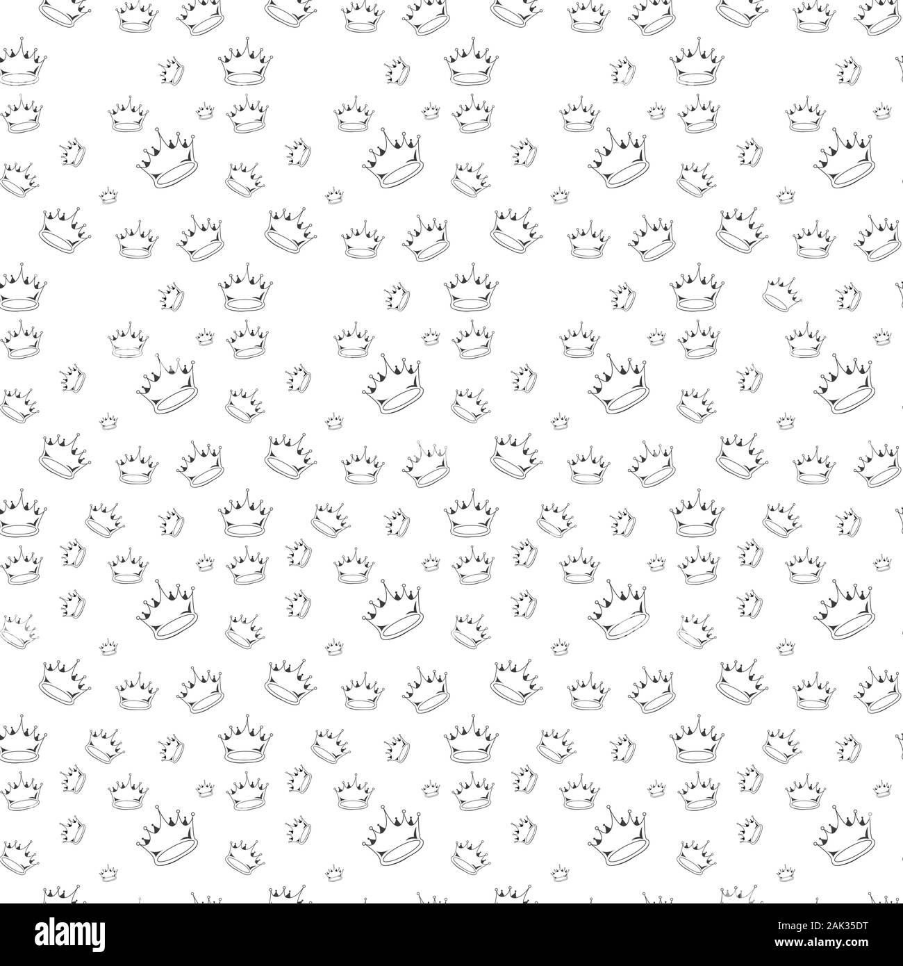 Contour noir hand drawn vector pattern transparente de la couronne. Doodle mignon isolé éléments pop art moderne Illustration de Vecteur