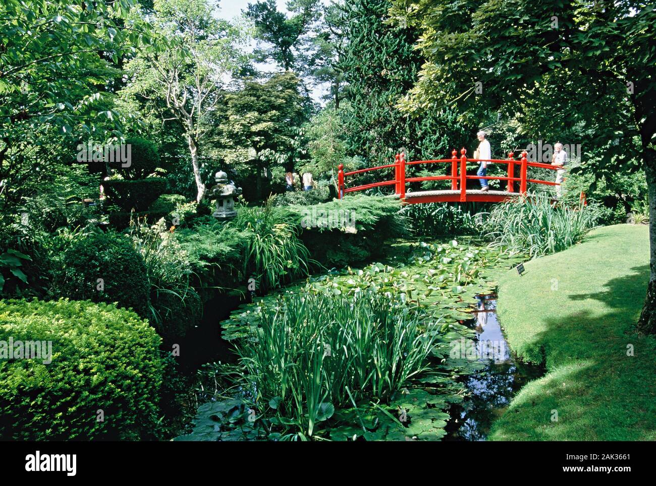 Un pont se trouve dans le jardin japonais du pur-sang fondée 1900 goujon de l'Irish National Stud à Kildare en Irlande. (Photo non datée) | USA Banque D'Images