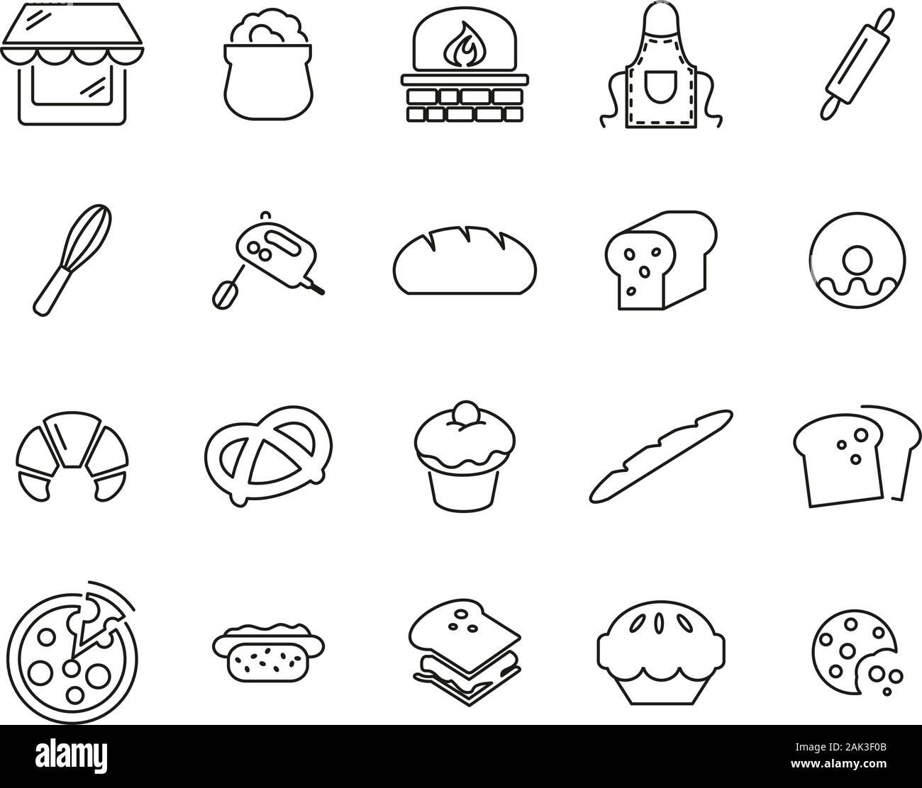 Boulangerie ou boulangerie fine ligne Big Set Icônes Illustration de Vecteur