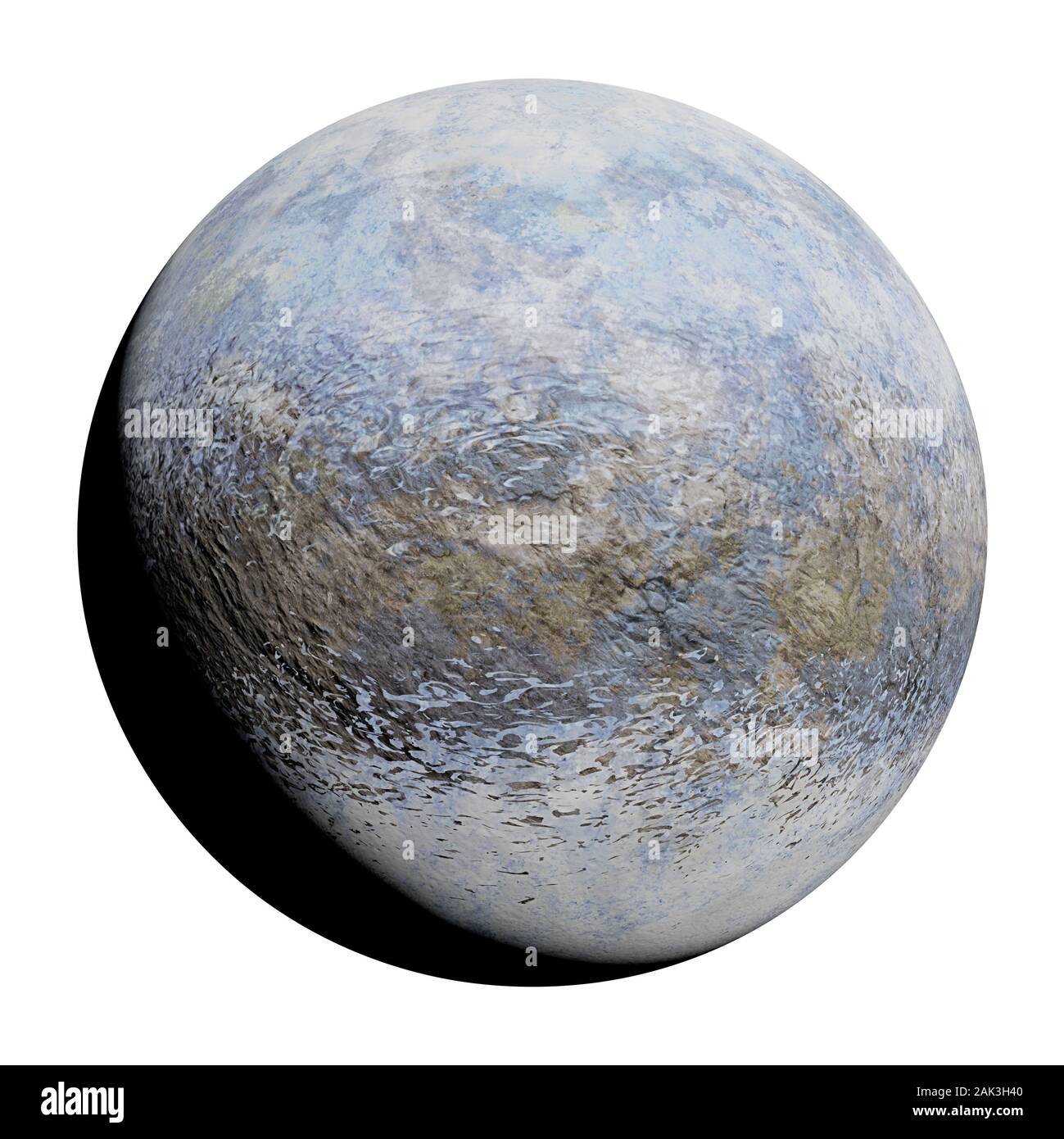 Planète étrangère congelé, exoplanète covert en glace et neige isolé sur fond blanc Banque D'Images