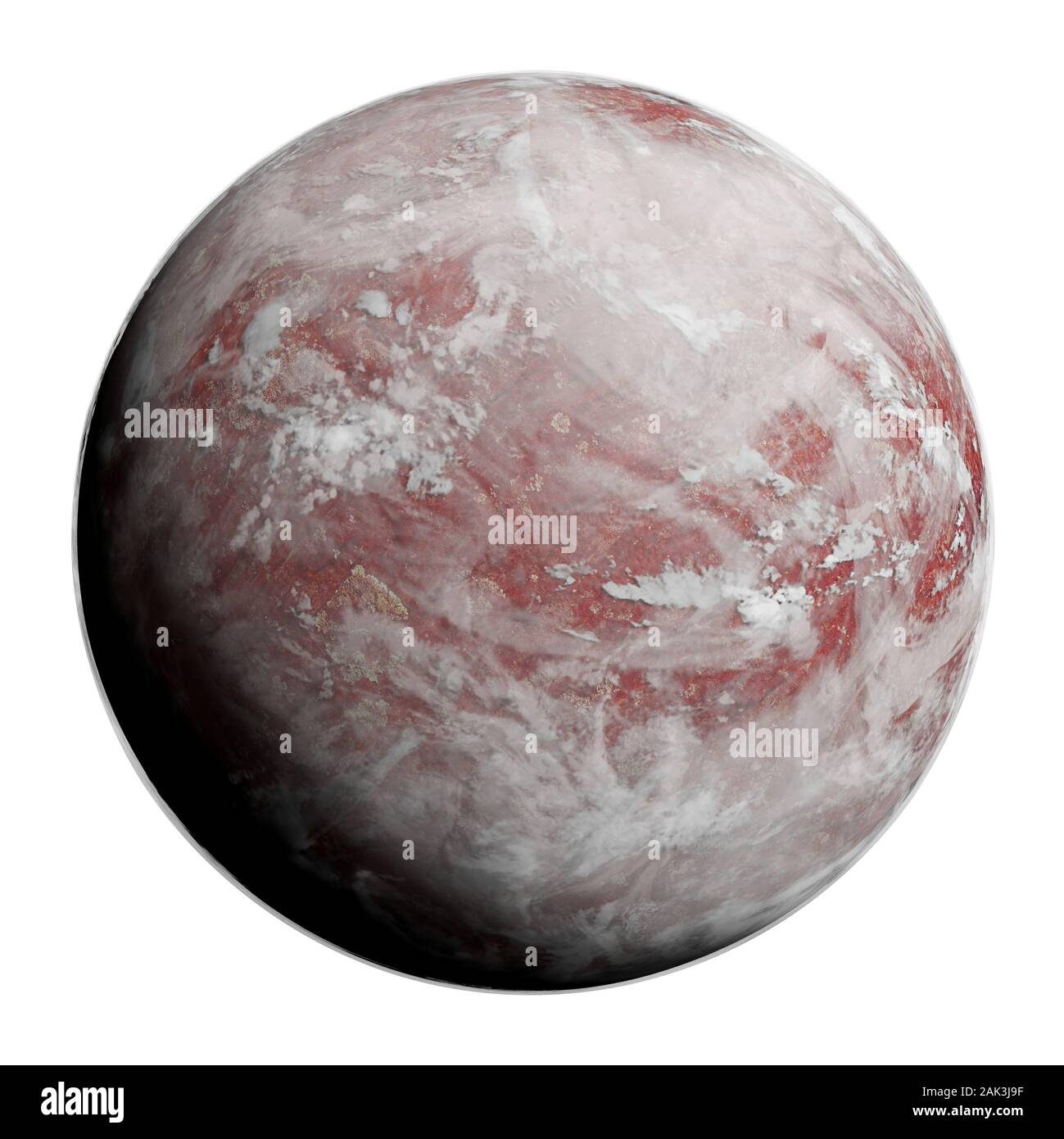 Alien planet, ciel nuageux, monde désert exoplanète isolé sur fond blanc Banque D'Images