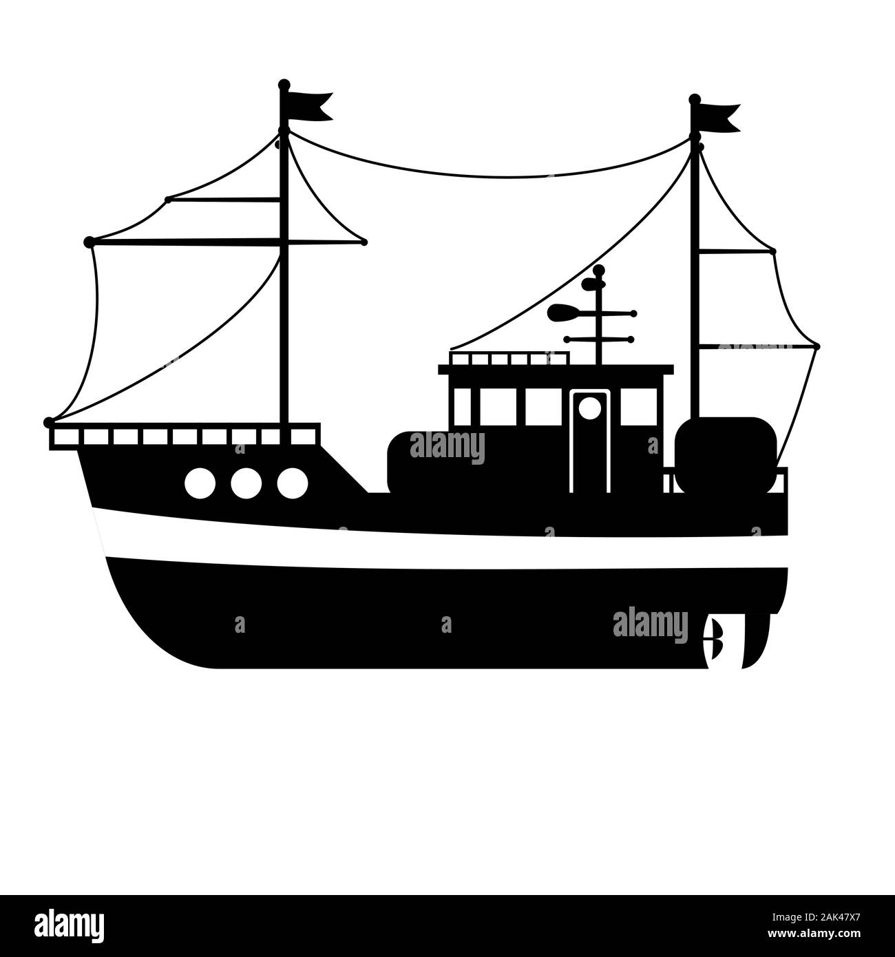 Silhouette de la mer navires remorqueurs Illustration de Vecteur