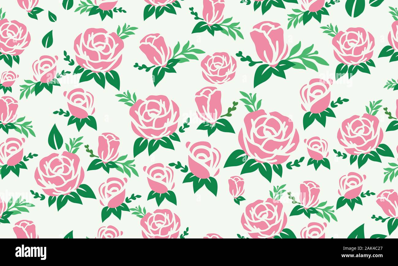 Fleur rose élégant pour la Saint-Valentin, avec des fleurs et feuilles de motif floral et de la décoration. Illustration de Vecteur