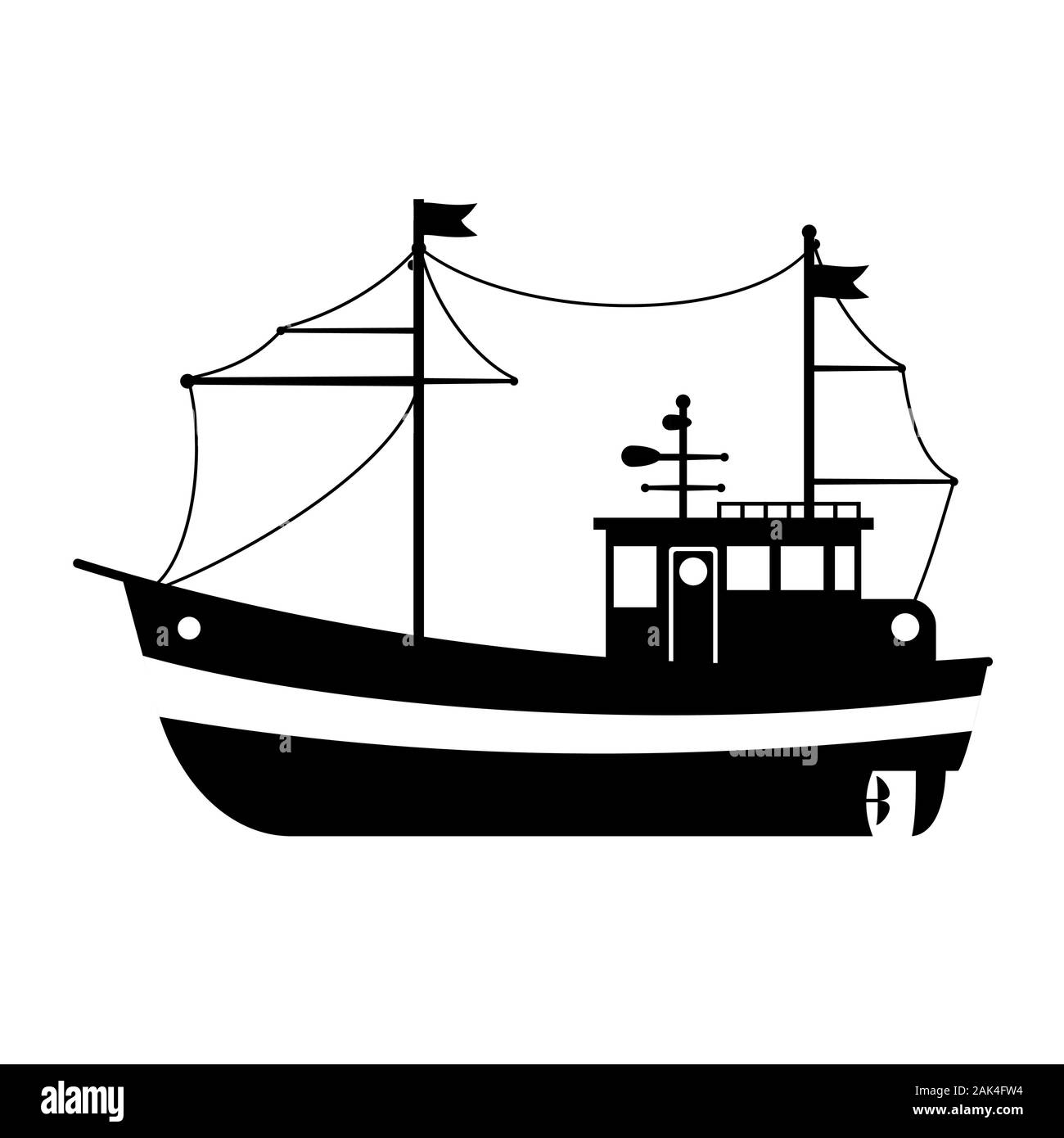 Silhouette de la mer navires remorqueurs Illustration de Vecteur